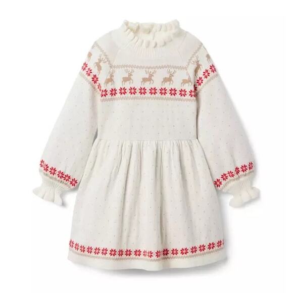 Janie and Jack Fair Isle Reindeer Christmas Poinsettia Sweater Dress 12-24 month - Picture 1 of 7